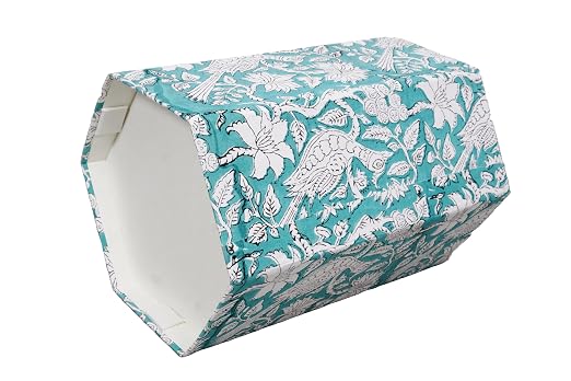 3.3 Gallon Cotton Hand Block Printed Paper Waste Basket |Small Decorative Trash Can for Housewarming Gifts in Living Room, Bedroom, Bathroom | Eco-Friendly, Plastic-Free (1, L, Green White MOR)