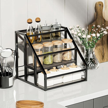 Coffee Syrup Rack Organizer, 3 Tier Countertop Storage Shelves, Kitchen Storage, 12 Syrup Bottle Stand Holder for Wine, Liquor, Kitchen Coffee Station Organizer Rack, 13.8"x13.4"x13.0", Grey