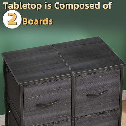 4 Drawer Lateral File Cabinet, Mobile Filing Cabinet for Large Printer, Home Office Functional Small Office Storage Cabinet & Printer Stand, Fits Letter/A4, Charcoal Black Grain Print