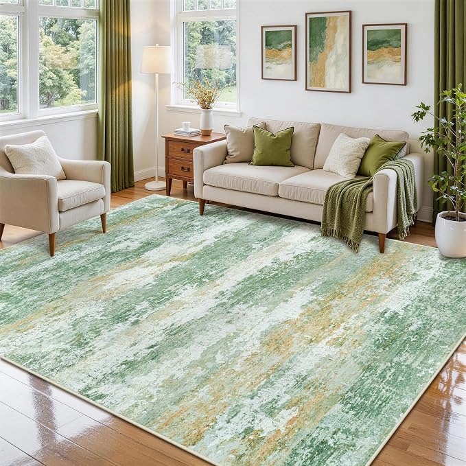 6x9 Area Rugs for Living Room Rug Washable: Abstract Rug for Dining Room Bedroom Carpet Non Slip 6 by 9 Indoor Modern Nursery Home Office Green