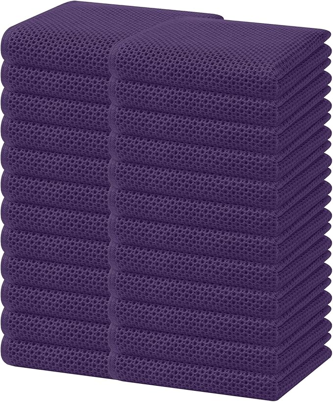 Homaxy 100% Cotton Waffle Weave Kitchen Dish Towels, Ultra Soft Absorbent Quick Drying Cleaning Towel, 13 x 28 Inches, 24-Pack, Eggplant