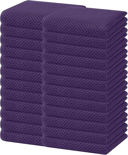Homaxy 100% Cotton Waffle Weave Kitchen Dish Towels, Ultra Soft Absorbent Quick Drying Cleaning Towel, 13 x 28 Inches, 24-Pack, Eggplant