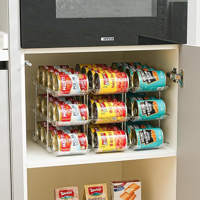 Amlllas Can Organizer for Pantry, Stacking Can Storage Organizer Pantry, Automatic Rolling Can Rack for Fridge, 3Tire 6 Columns Can Holder for 72 Cans, Canned Goods Organizer