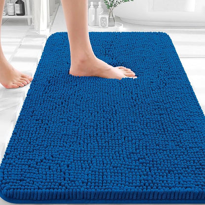 OLANLY Bathroom Rugs 36x24, Extra Soft Absorbent Chenille Bath Rugs, Rubber Backing Quick Dry, Machine Washable Bath Mats for Bathroom Floor, Tub and Shower, Home Decor Accessories, Deep Navy Blue