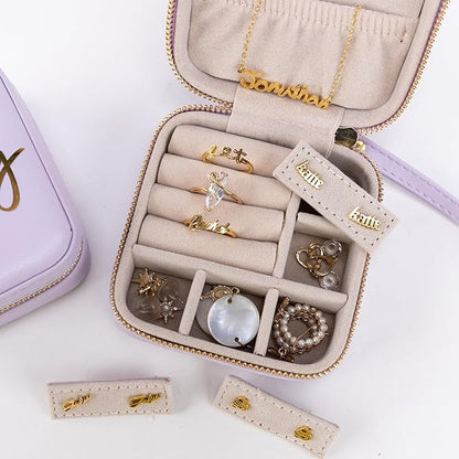 Angelina's Palace Personalized Jewelry Case with Name Engraved,Custom Leather Travel Jewelry Organizer Box for Rings,Earrings,Necklaces,Birthday Bridesmaid Gift For Women