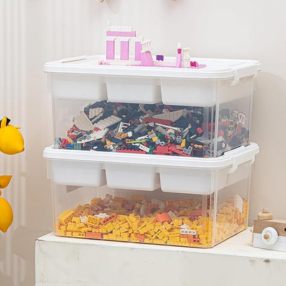 Citylife 17 QT Storage Bins with Building Baseplate Lid and Removable Tray Large Plastic Storage Bins Lego Organizers and Storage Bead, Tool, Sewing, 4 Packs