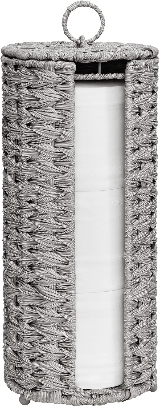 GRANNY SAYS Toilet Paper Storage with Lid, Toilet Paper Holder Stand with Storage, Woven Basket for 3 Mega Rolls, Decorative Tissue Holder for Bathroom, Gray