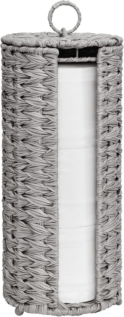 GRANNY SAYS Toilet Paper Storage with Lid, Toilet Paper Holder Stand with Storage, Woven Basket for 3 Mega Rolls, Decorative Tissue Holder for Bathroom, Gray