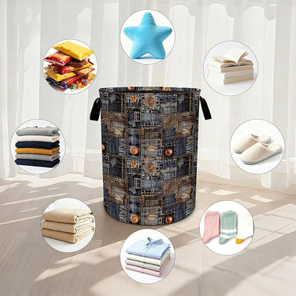 Denim Pattern Laundry Basket Waterproof Laundry Hamper Foldable Laundry Bag with Handles for Bedroom, Bathroom, Office, Clothes Storage