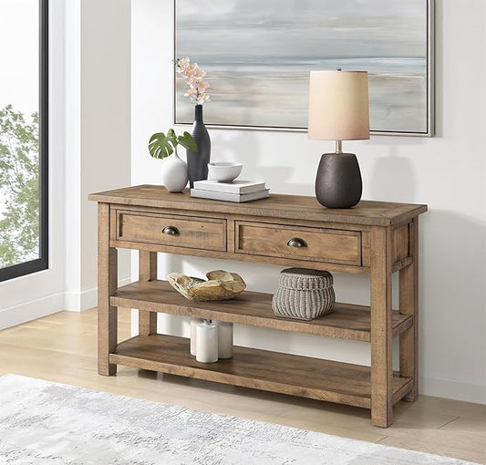 Martin Svensson Home Monterey Solid Wood Sofa Console Table - Reclaimed Natural Finish - Modern Farmhouse - Entryway Table with Two Spacious Drawers