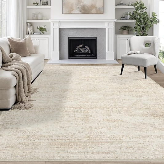 9x12 Area Rugs for Living Room Rug Washable: Abstract Large Rug for Dining Room Bedroom Carpet Non Slip 9 by 12 Indoor Modern Nursery Home Office Beige