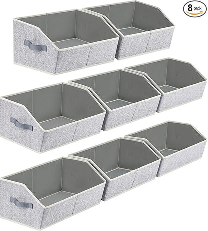 Homsorout Trapezoid Bins for Organization - 8 Pack Storage Cubes, Decorative Fabric Organizer Bins, Large Baskets for Storage, Linen Storage Organizer for Clothes, Books, Home, Light Gray