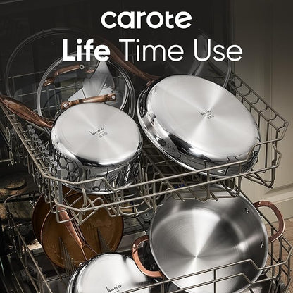 CAROTE 8 Qt Tri-Ply Stainless Steel Stockpot, Non-Toxic Stock Pot with Lid, Soup Pot for Pasta, Even Heating, Oven Safe, Induction, Ceramic and Gas Cooktops Compatible, Sliver, Mothers Day Gifts
