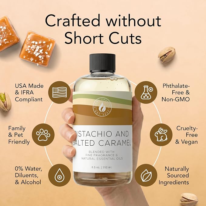 Aroma Country Pistachio & Salted Caramel Diffuser Oil - Luxury Dessert-Inspired Fragrance Oil, Home Aroma for Diffusers & Room Spray - Premium Aromatherapy Oils & Home Scent (4 Fl Oz)