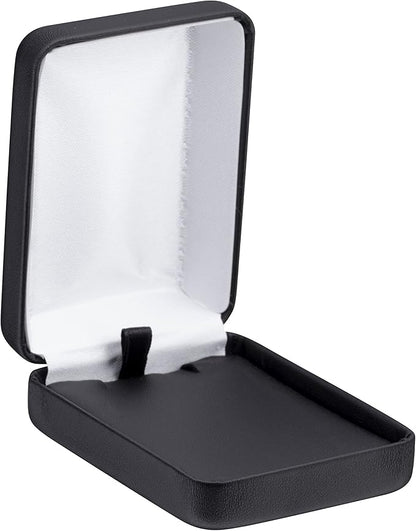 Pendant Necklace Box – Black PU Leather Rounded Jewelry Gift Box with Satin Top & Chain Slit – Luxury Pendant Display Case for Wedding, Anniversary, Birthday