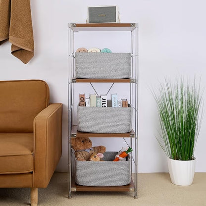 MiniArk Large Storage Baskets for Shelves, Closet Organizers Bins for Clothes Blanket Towels, Baby Nursery, Toy Baskets Box, Woven Rope Baskets, 17 x 13 x 7.5”, 3 Packs Mixed Grey