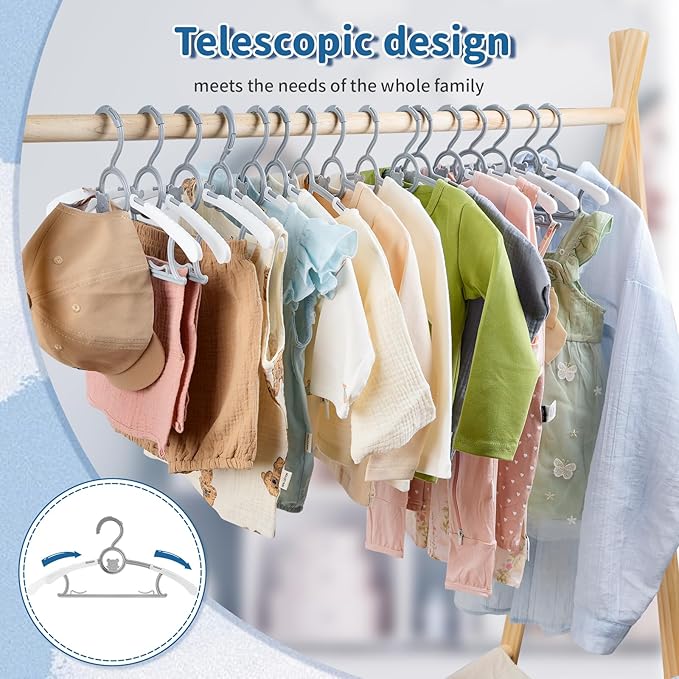Baby Hangers for Closet Adjustable, Extendable & Stackable Kids Hangers, 11~14inch Non-Slip Plastic Kid Hangeres, Toddler Hangeres for Infant Baby Toddler Children Nursery Teen, Gray, 100PCS