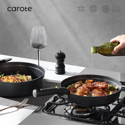 CAROTE 19pcs Pots and Pans Set Non Stick, Nonstick Cookware Set, Dishwasher/Oven/Fridge Safe Pots and Pans, Removable Handle RV Oven Safe Cookware, Induction Kitchen Set, Black