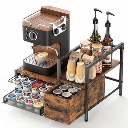 Kssiaz K Cup Holder, 2-tier Coffee Pod Holder for 48 Pods, K Cup Drawer Organizer with Sliding Storage Drawer, Coffee Bar Station Organizer for Countertop, Space Saving, Home & Office, Black