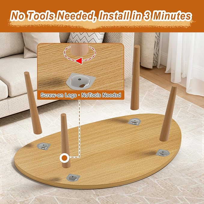 Coffee Table Low Table with Solid Wood Legs, 31.5x19.7 Large Coffee Table Side Table, Floor Table Desk for Sitting on The Floor, Living Room Furniture for Office Apartment Home, Pebble-Natural
