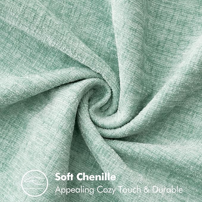 MIULEE Pack of 2 Lumbar Summer Throw Pillow Covers 12x20 Inch Aqua Green Farmhouse Decorative Pillow Covers with Stitched Edge Soft Chenille Solid Dyed Pillow Covers for Couch Sofa Bed Living Room