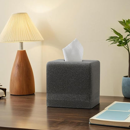 Haocoott Tissue Box Cover Square, Resin Facial Tissue Holder Covers Cube Toilet Paper Holder Case Dispenser Home Decorative for Bathroom Kitchen Bedroom Living Room Office (Black)