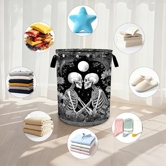 Skull Laundry Basket Waterproof Laundry Hamper Foldable Laundry Bag with Handles for Bedroom, Bathroom, Office, Clothes Storage