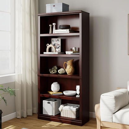Bookshelf, Open Storage 70 Inch Tall 5 Shelf Bookcase, Floor Standing Bookshelves and Bookcases, Book case for Farmhouse Library Office Bedroom Kids, Mahogany - 5 Tier
