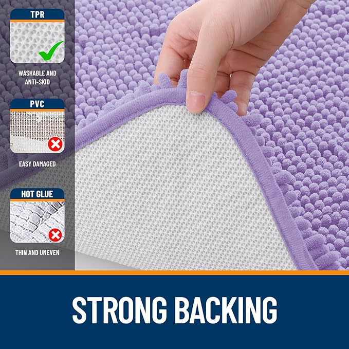 OLANLY Bathroom Runner Rugs 47x17, Soft Absorbent Chenille Bath Rugs, Rubber Backing Quick Dry, Machine Washable Long Bath Mats for Bathroom Floor, Tub and Shower, Home Decor Accessories, Lavender