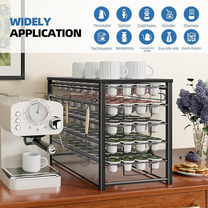 Simple Trending 5 Tier Coffee Pod Holder for K Cup, 160 Pod Pack Capacity Rack, Metal, Black