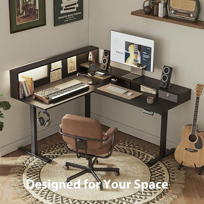 Agilestic L-Shaped Electric Standing Desk, 63x55 Inch Ergonomic Adjustable Height Desk with Storage, Stand Up Corner Desk Sit Stand Computer Table Power Outlet & LED Lights, Office Table, Black