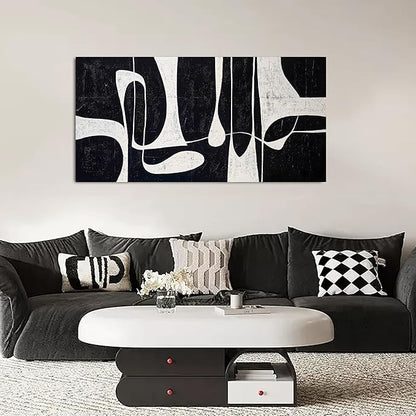 Tarfupth Black and White Abstract Wall Art for Living Room Minimalist Line Large Canvas Artwork for Bedroom Home Office Wall Decor Modern Canvas Prints 24"x48"