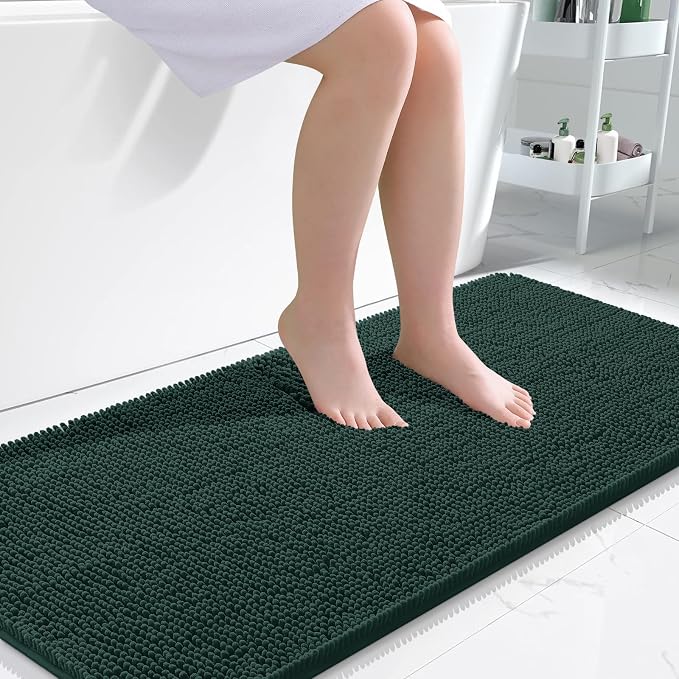 OLANLY Large Bathroom Rugs 45x27, Soft Absorbent Chenille Bath Rugs, Rubber Backing Quick Dry, Machine Washable Bath Mats for Bathroom Floor, Tub and Shower, Home Decor Accessories, Blackish Green