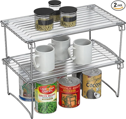 Deco Brothers Stackable Cabinet Shelf Organizer, 2 Pack, Chrome