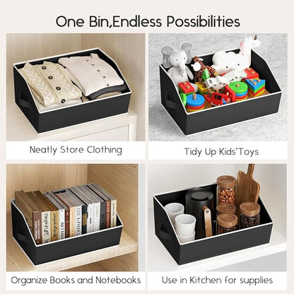 Homsorout Large Closet Organizers and Storage Bins - 8 Pack Trapezoid Storage Baskets for Shelves, Foldable Fabric Baskets with Handles Ideal for Closet, Basket, Wardrobe and Shelf Storage, Black