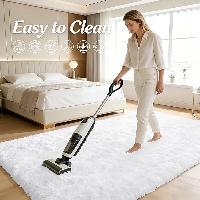 OLANLY 2x5 Machine Washable Runner Rugs for Hallway, Soft Fluffy Shaggy Bedside Rugs for Bedroom, Living Room, Indoor Floor Carpet for Kids Girls and Boys, Nursery Rooms, Home Decor Aesthetic, White