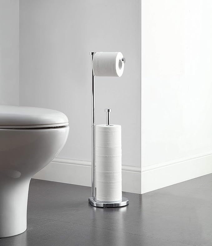 SunnyPoint Free Standing Bathroom Toilet Paper Holder Stand with Reserve, Reserve Area has Enough Space for Jumbo Roll (Chrome)