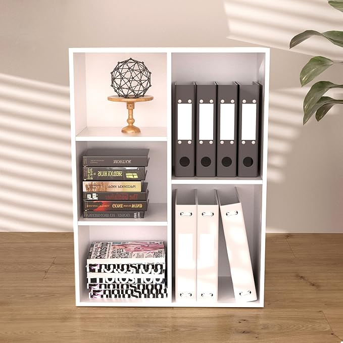 Cube Bookshelf, White Wooden Cube Storage Organizer, Freestanding Book Shelf, Cubby Shelf, Perfect Shelves for Bedroom, Kids Room, Closet, Classroom & Office (5-Cube)