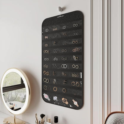2 Pack Hanging Jewelry Organizer 80-Pocket Dual-sided Jewelry Storage for Earring Necklace Bracelet Ring Travel Holder, Black