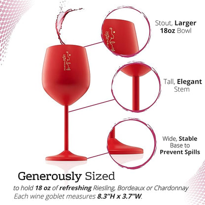 Gusto Nostro Valentine’s Day Gift Stainless Steel Wine Glass – 18 oz Red, Unbreakable Colorful Wine Glasses for Travel, Camping and Pool – Cute, Unique Metal Wine Glass for Outdoor, Picnics (Set of 4)