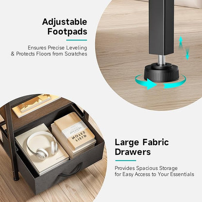 Lazzanto Night Stand Bedside Charger Bedroom - Nightstand with Charging Station & LED Light Strip, Night Stand with Storage Shelf & 3 Fabric Drawers, Morden End Table with U-S-B Ports & AC Outlets