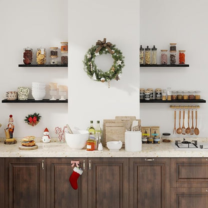 Fun Memories Floating Shelves for Wall, 40 Inch Floating Shelves for Home Decor, Wall Mounted Rustic Wood Shelves, Bathroom, Hanging Deep Shelf for Bedroom, Living Room, Kitchen (Black, Set of 2)