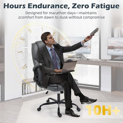 Office Chair - Executive Leather High Back Office Desk Chair with Rocking Function - Ergonomic Breathable Comfortable Wide Swivel Rolling Gaming Computer Chair with Flip-up Armrests & Lumbar Support