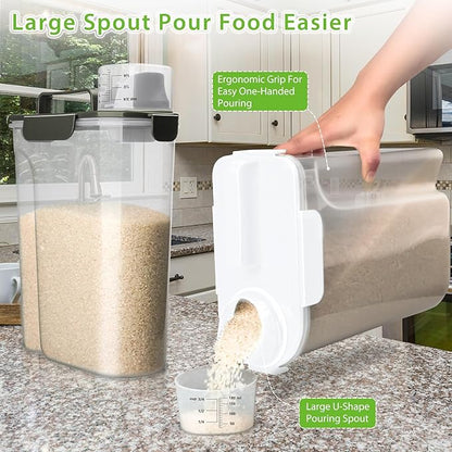 Viretec Rice Storage Container, 5 to 10lb Dry Food Airtight Dispenser, Pet Dog Cat Food Canister, BPA Free Clear Plastic Kitchen and Pantry Organization Bin for Oatmeal, Cereal, Pasta, Flour White