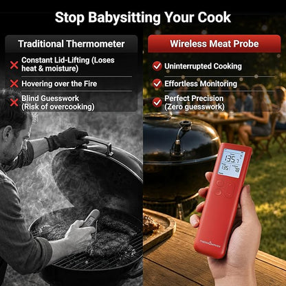 ThermoMaven Smart Bluetooth Wireless Meat Thermometer, 10X Enhanced Sub-1G Signal and Stability, Standalone Display Base, Certified Accuracy ±0.5°F, WiFi Unlimited Range for BBQ, Oven, Smoker, Grill