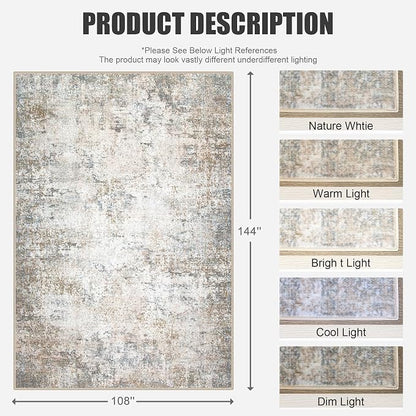 9x12 Area Rug Living Room Rug: Washable Modern Abstract Soft Thin Rug Indoor Floor No Slip Stain Resistant Carpet for Bedroom Dining Room Farmhouse Nursery Home Office - Brown Grey