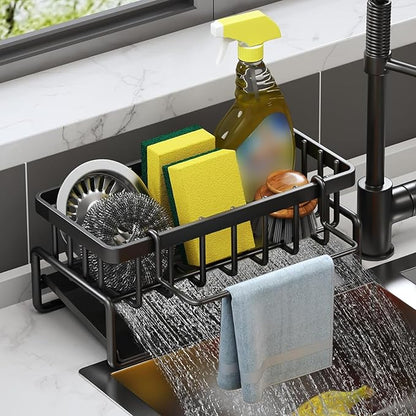 Kitchen Sink Caddy Sponge Holder, Stainless Steel Sink Organizer Rack for Kitchen, Self-Draining Sponge Caddy, Home Sink Accessories for Steel Wool Scrubber,Soap,Dish Brush,Scrubber