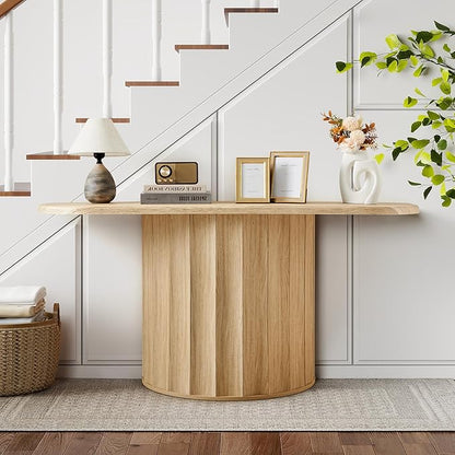 Fluted Console Table, 59'' Narrow Wooden Sofa Tables Behind Couch, Modern Entryway Table with Storage Curved Accent Table for Hallway, Living Room, Entrance, Foyer (Natural)