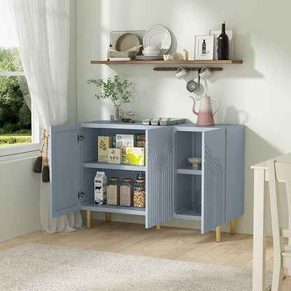 ARTPOWER 47" Accent Cabinet with Cloud Relief, Sideboard Buffet Cabinet with 3 Doors, Modern Decorative Credenza with Storage for Living Room, Kitchen, Dining Room, Hallway, Entryway, Blue
