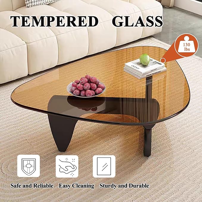 Mid Century Modern Glass Coffee Table, Coffee Table for Living Room, Noguchi Coffee Tables,Suitable for Bedroom Living Room Reception Office Tables (Black/Brown, ML)